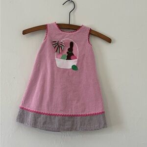 Reversible Pink and Brown Gingham Dress with Easter & Summer Theme